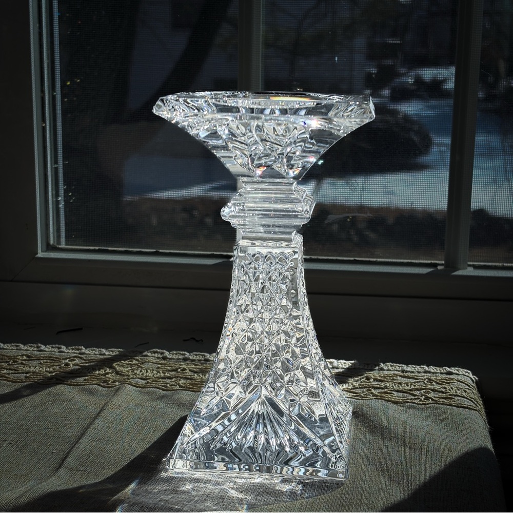 Signed Waterford Crystal Pedestal Candle Holder| Architectural Statement Decor - Picture 2 of 10